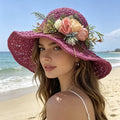 Cappello Di Paglia Artistico A Fiori Da Donna - Tesa Larga Stile Francese Per Estate E Spiaggia