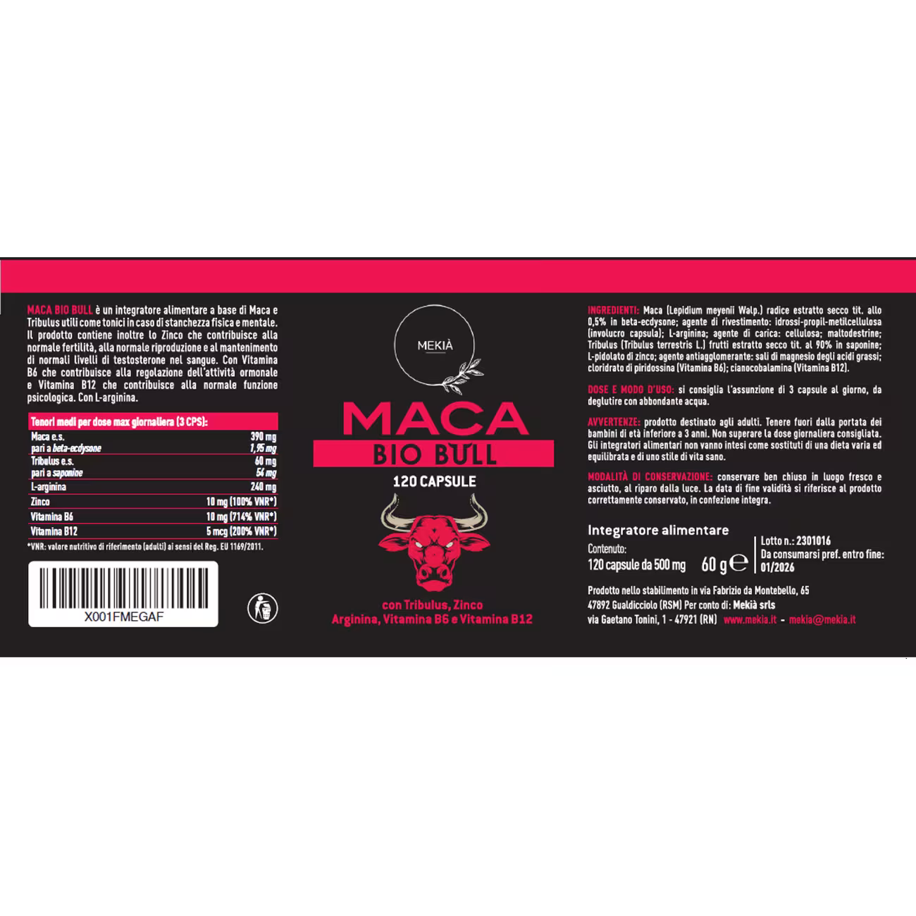 BioBull Maca Peruviana Integratore Uomo L-Arginina Tribulus Zinco Vitamina B6