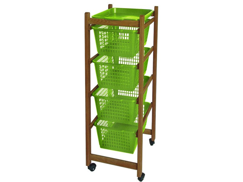 Carrello in Legno Ciliegio 5 Piani con Rotelle 37x30x78cm