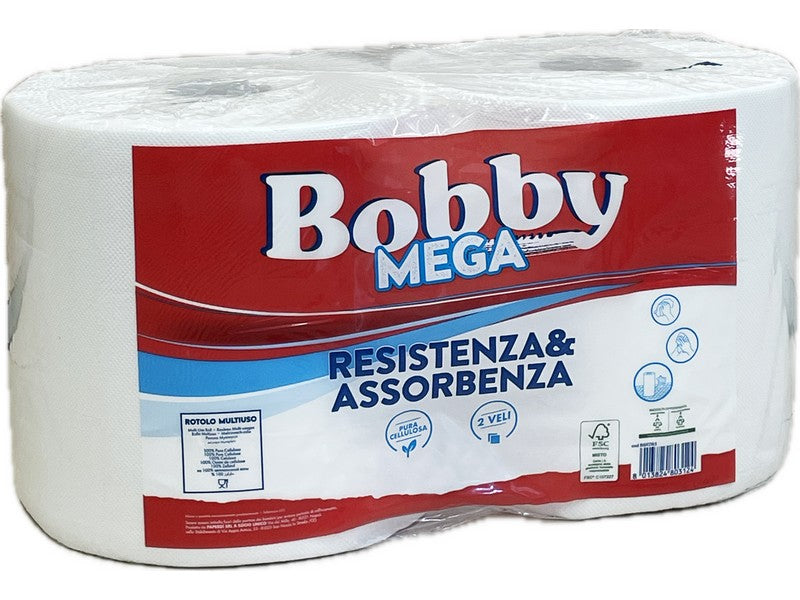 Carta Cellulosa Bobby Mega 334 Strappi Confezione Da 4 Rotoloni