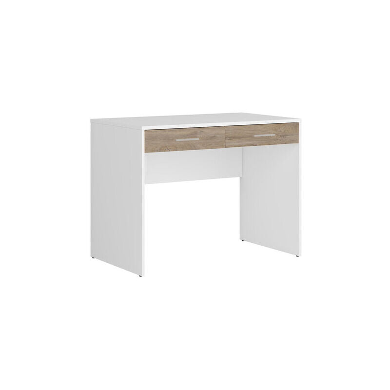 Scrivania 100x60x75 cm 2 Cassetti e Porta USB Bianco/Rovere