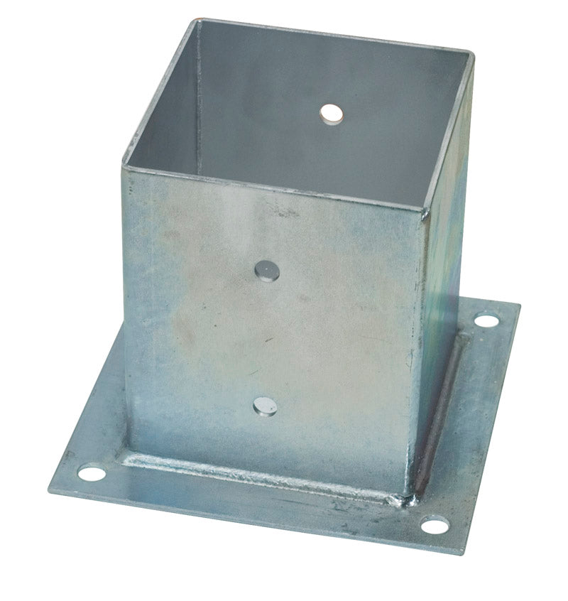 Supporto Chiuso per Travi in Legno 91x91 mm - vista frontale con piastra base 150x150 mm in acciaio zincato