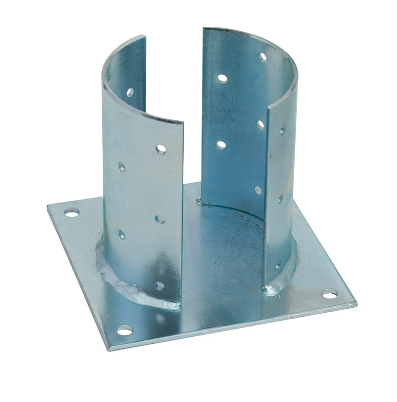 Supporto per Travi in Legno Tonde Ø120 mm - vista frontale con piastra base 180x180 mm in acciaio zincato