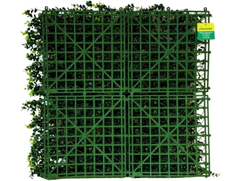 Siepe Artificiale da Parete Bosso 50x50 cm - vista retro con griglia in plastica componibile