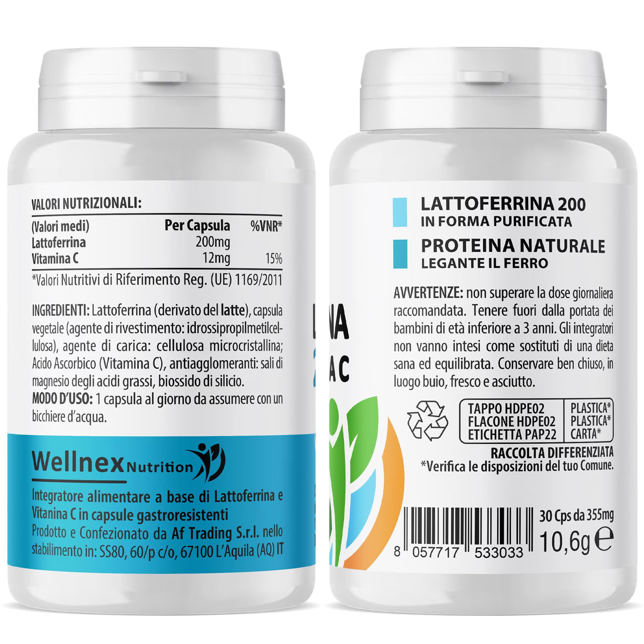 Wellnex Nutrition Lattoferrina 200mg con Vitamina C 30 Capsule Gastroresistenti