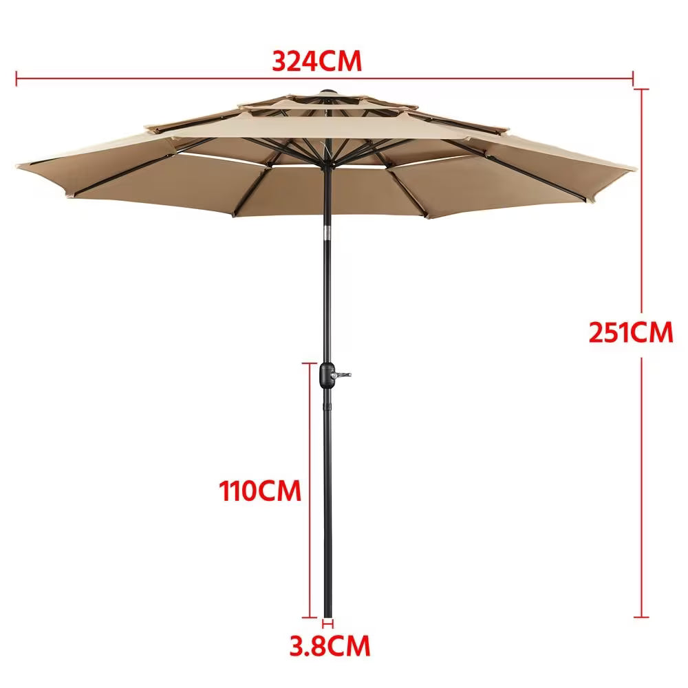 Ombrellone Da Giardino 3x3m Con Inclinazione E Aerazione - Ecrù / Grigio