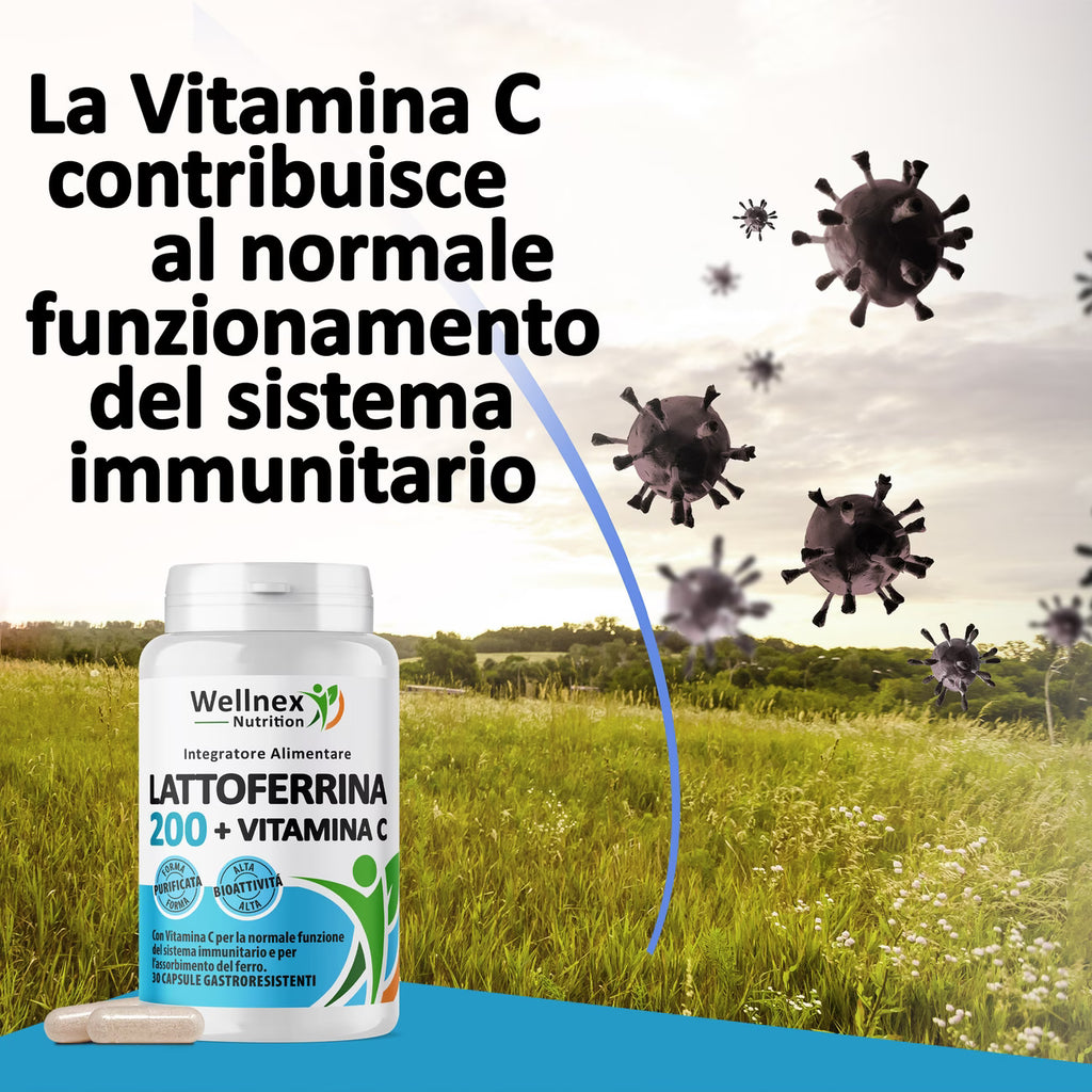 Wellnex Nutrition Lattoferrina 200mg con Vitamina C 30 Capsule Gastroresistenti