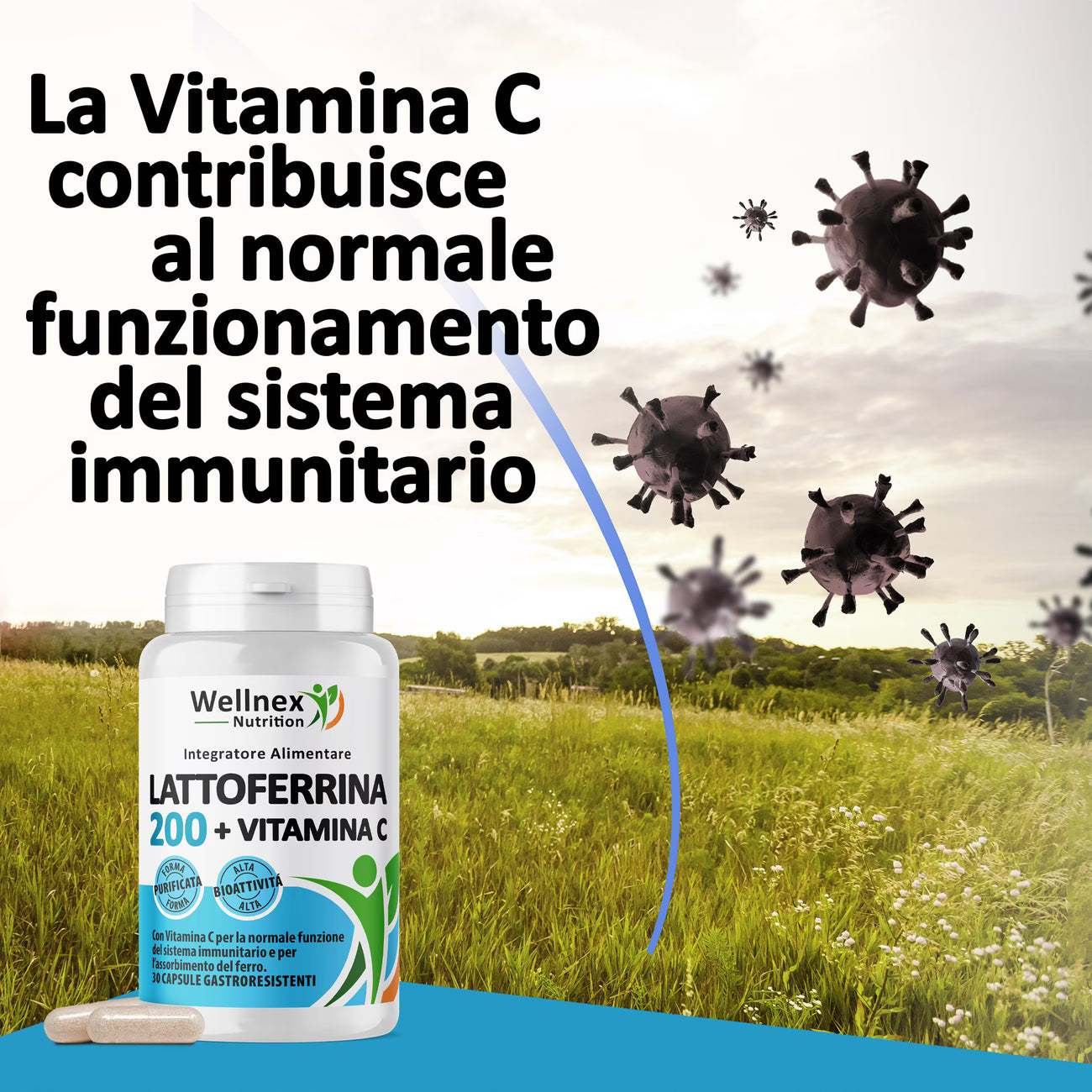 Wellnex Nutrition Lattoferrina 200mg con Vitamina C 30 Capsule Gastroresistenti