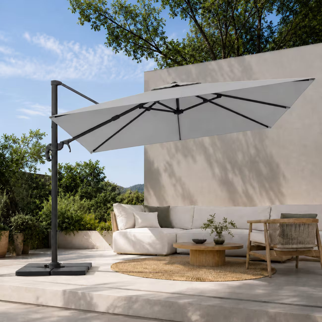 Ombrellone Decentrato Mini Capri 2,7x2,7m Alluminio Grigio Telo Bianco