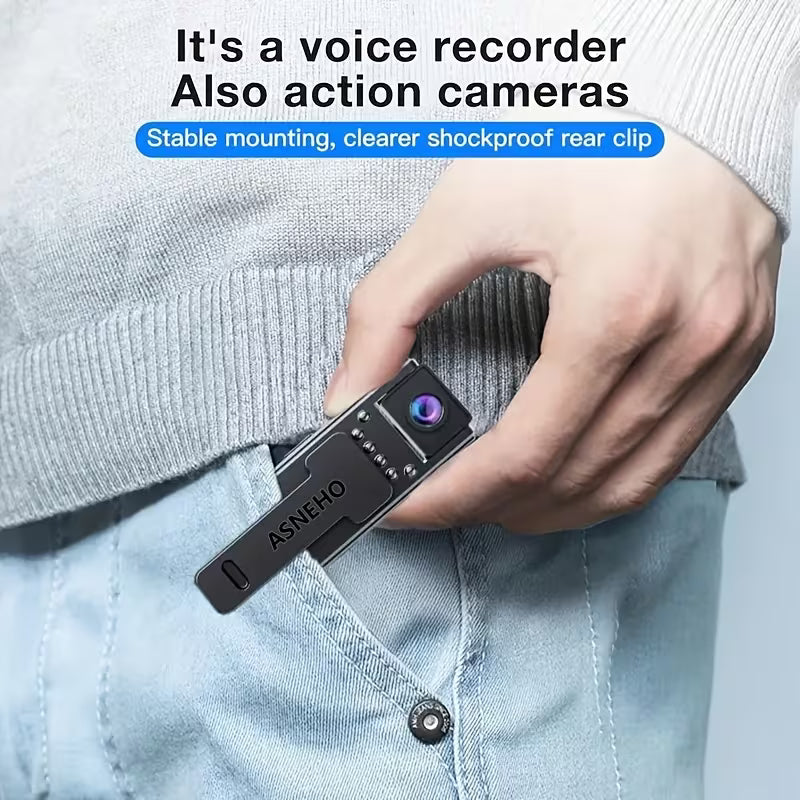 Mini Body Camera 1080P Obiettivo 180° Visione Notturna IR Ricaricabile USB-C