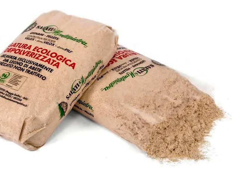 Segatura Ecologica Depolverizzata Abete 5kg - sacco aperto con prodotto