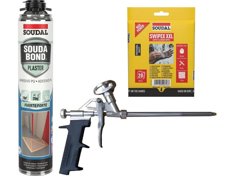 Soudal Box 10 Schiume Poliuretaniche Cartongesso Pistola 750ml + Pistola + Swipex