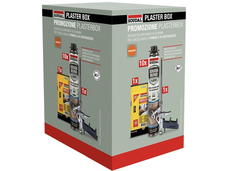 Soudal Box 10 Schiume Poliuretaniche Cartongesso Pistola 750ml + Pistola + Swipex