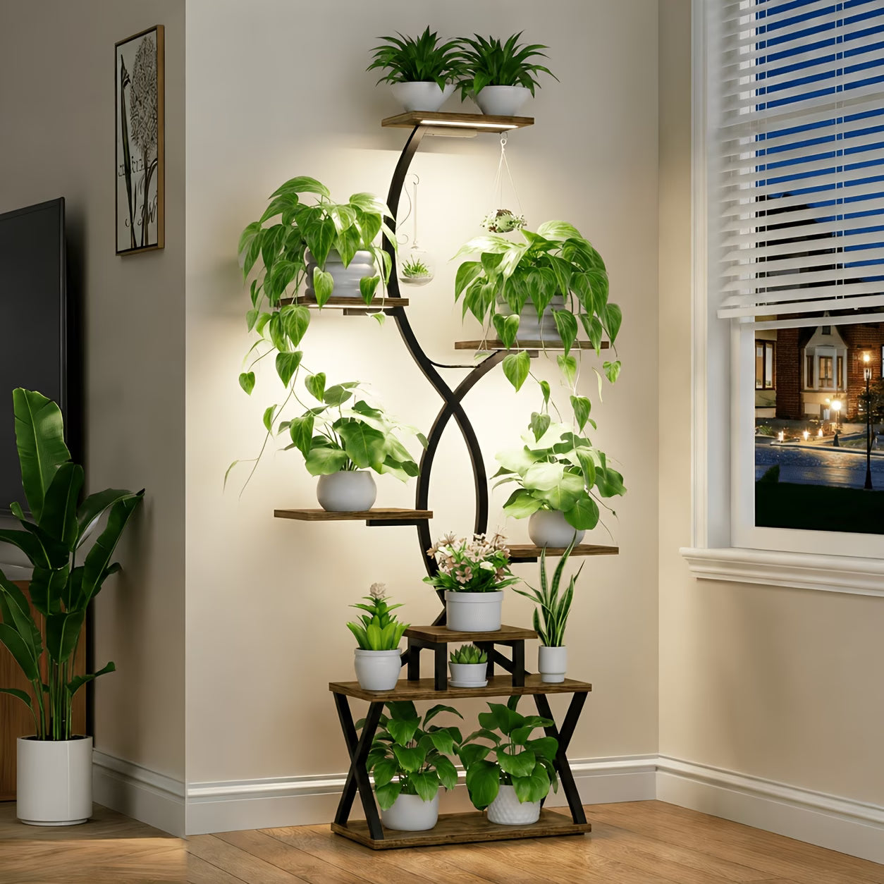 Scaffale Piante Forma S 8 Livelli Luci Crescita 157cm Metallo