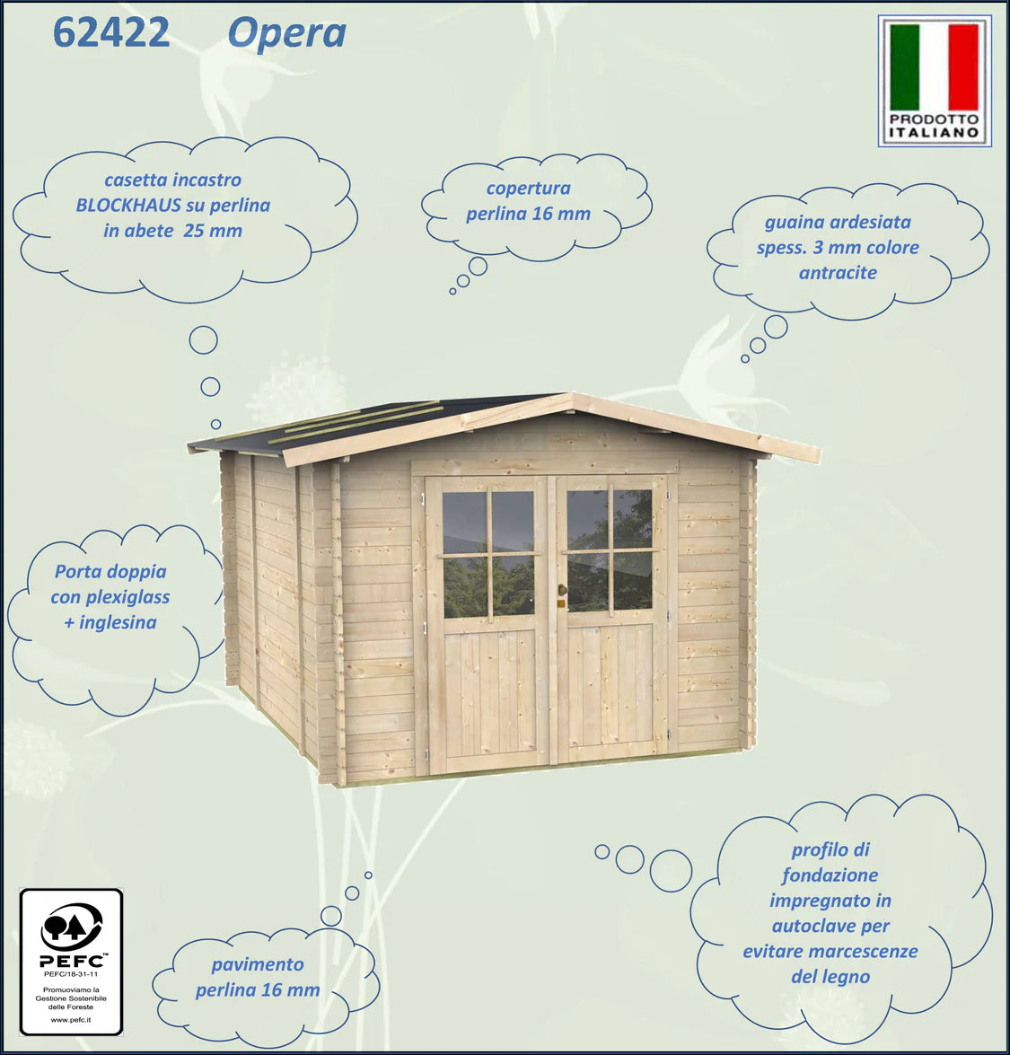 Casetta in Legno Bh25 Opera 215x250 – Block House 25mm | Prodotta in Italia