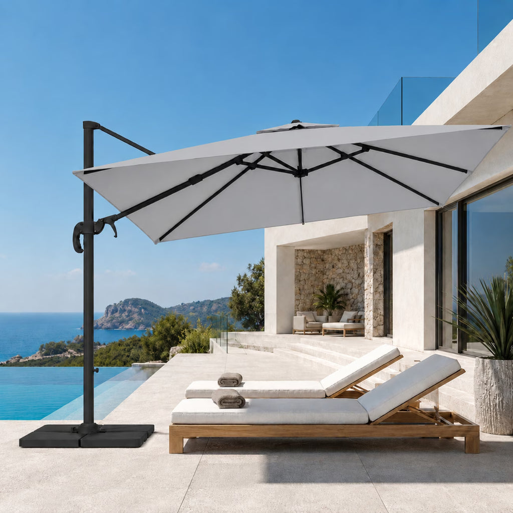 Ombrellone Decentrato Mini Capri 2,7x2,7m Alluminio Grigio Telo Bianco