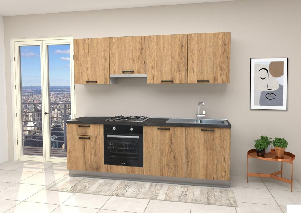 Cucina Gourmet 240 cm – Finitura Rovere con Top Antracite Non Forato