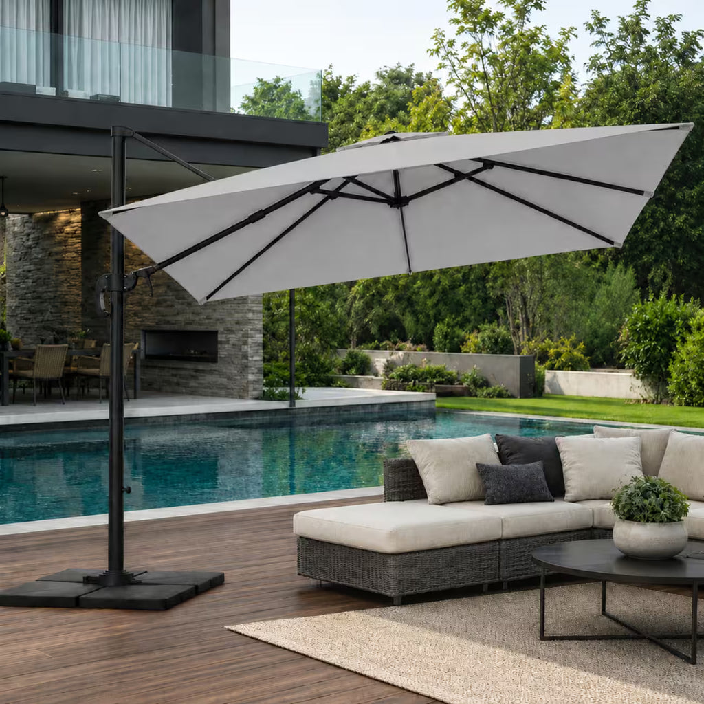 Ombrellone Decentrato Mini Capri 2,7x2,7m Alluminio Grigio Telo Bianco