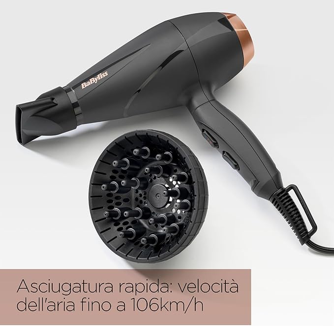 BaByliss 6709DE Smooth Pro Asciugacapelli 2100W Con Diffusore Nero Oro Rosa