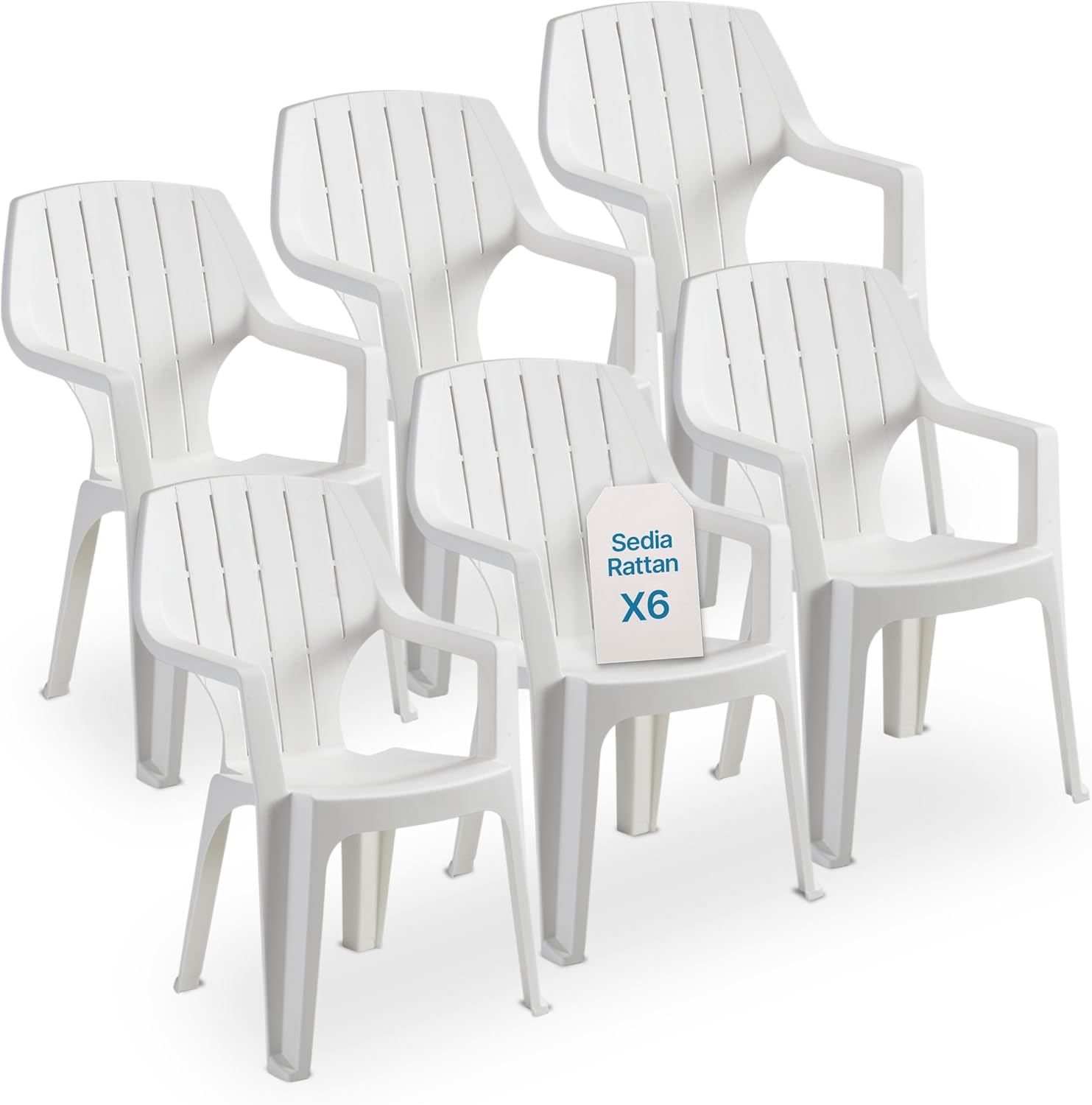 Art. 5037 Set 6 Sedie da Giardino in Plastica Effetto Legno Bianco