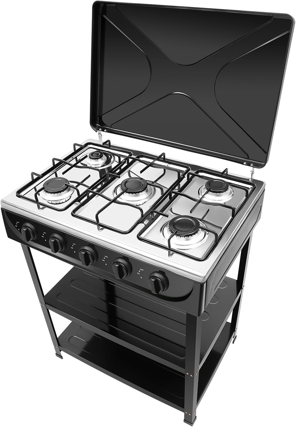 Cucina 5 Fuochi 2 Mensole a Gas Bombola 65x49x92 cm Nero