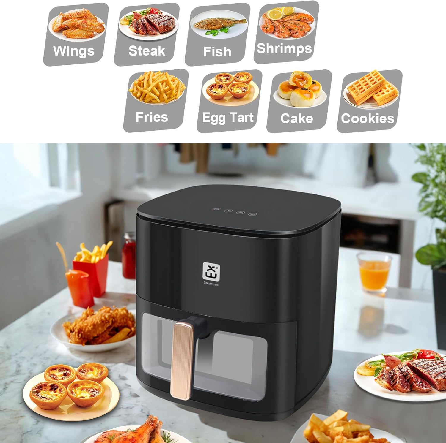 Friggitrice ad Aria 7 Litri XXL con Finestra e Touch Screen 1800W - ZE7223-A