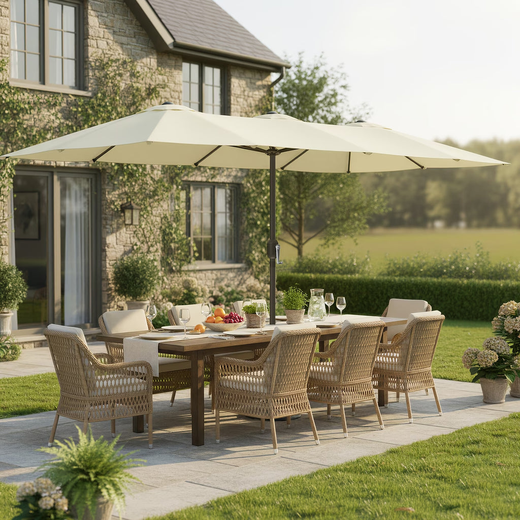 Ombrellone Da Esterno Doppio 460x270cm A Manovella UPF50+ Beige - Patio Giardino Balcone