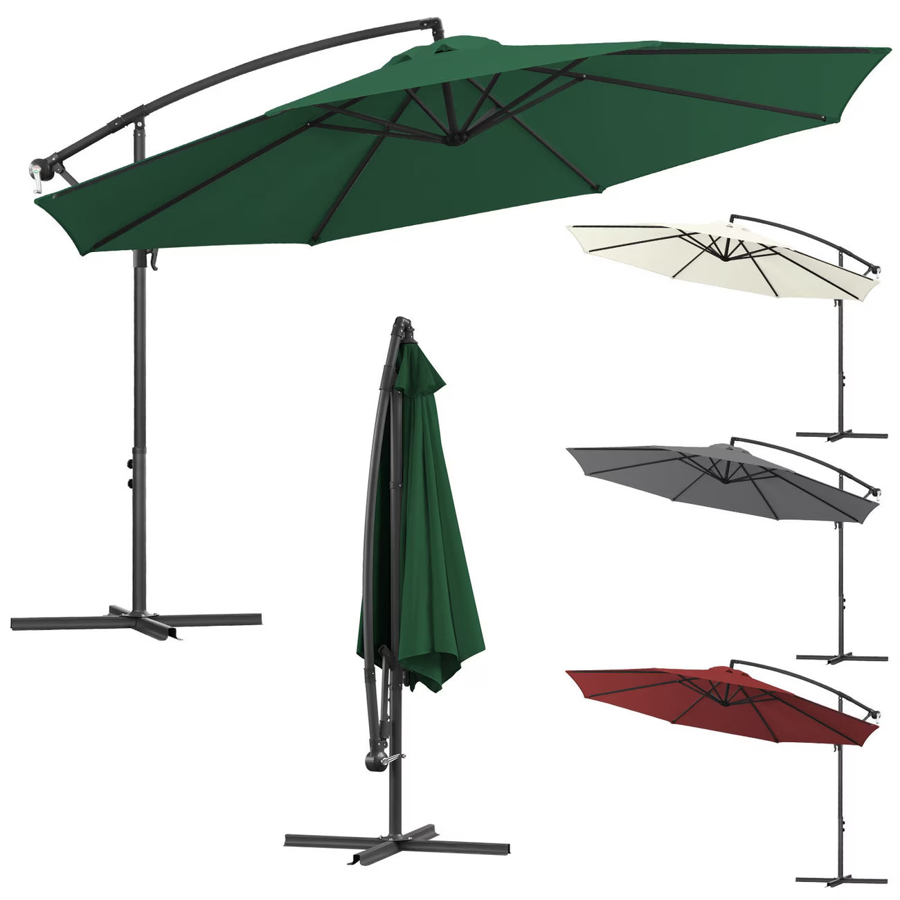 Sonnewelt Ombrellone A Sbalzo 300/350cm In Alluminio A Manovella UV40+ - Grigio/Beige/Rosso/Verde