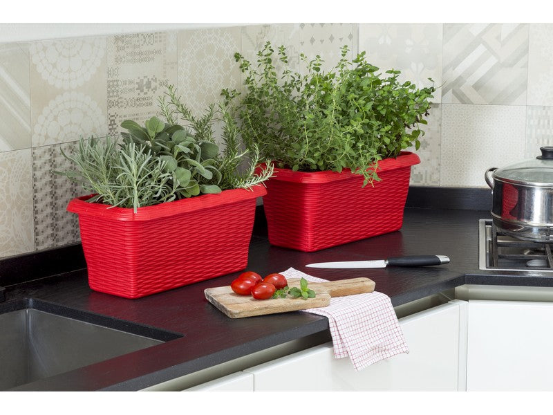 Bama Fioriera Rettangolare Effetto Paglia Corallo 50x20x17,5h - utilizzo con piante aromatiche in cucina