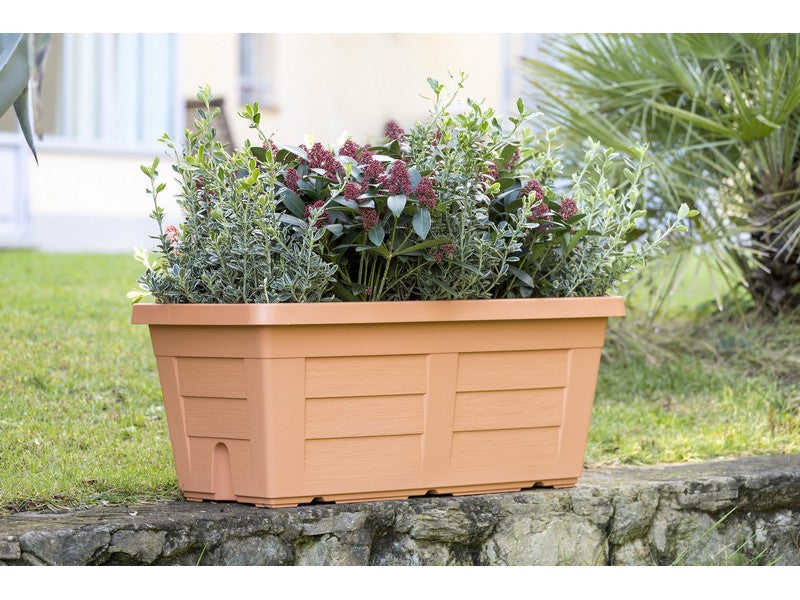Bama Fioriera Rettangolare Effetto Legno Cotto Chiaro 100x44x40h - utilizzo in giardino con piante