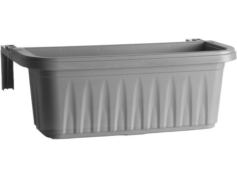 Bama Fioriera Rettangolare Rondine Grigio 50x20x18,5h - vista prodotto con agganci per ringhiera