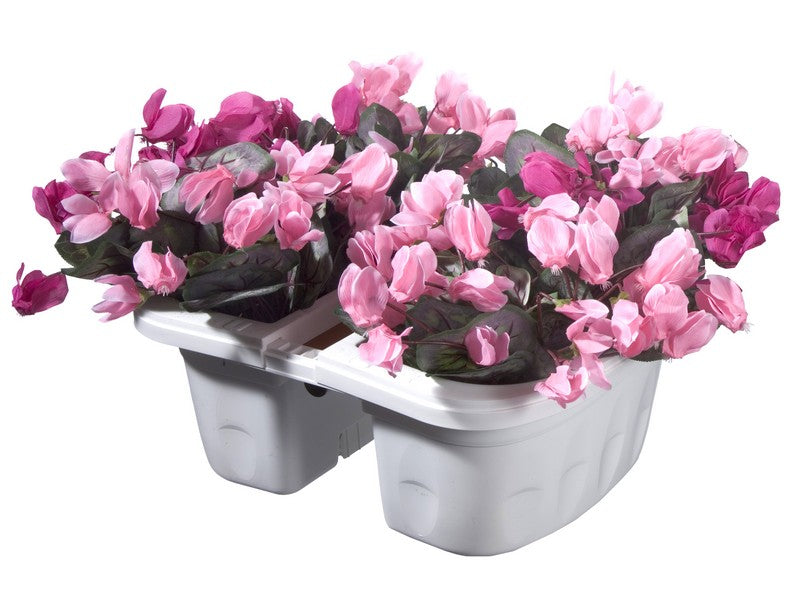 Bama Fioriera Doppia Klunia Panna 40x19,8x18,5h - con ciclamini rosa in fiore