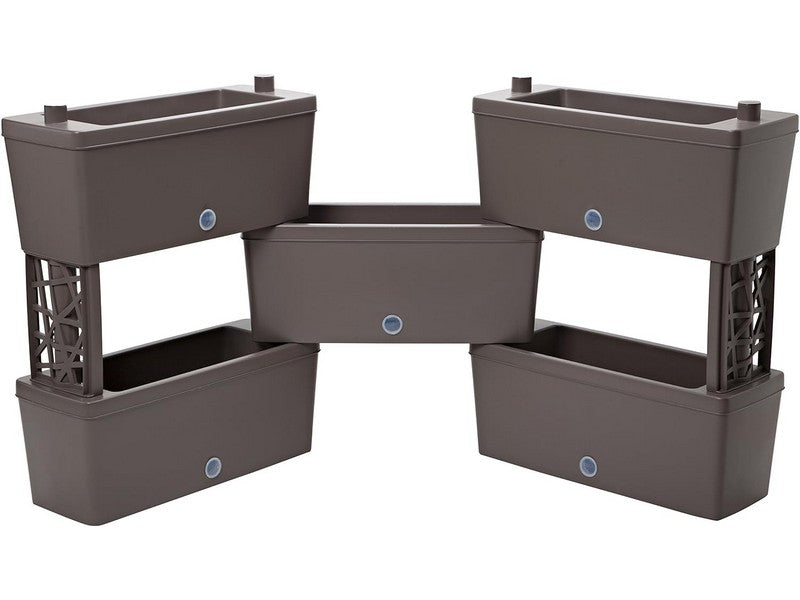 Bama Kit Fioriera Rettangolare Brick 5 Pz Tortora 60x23x27h - vista kit completo 5 fioriere modulari