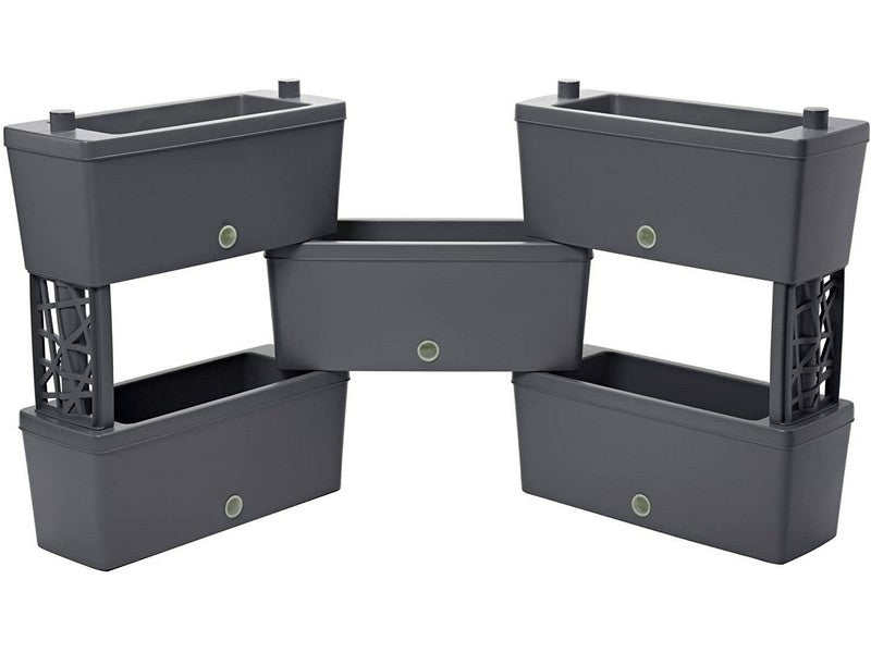 Bama Kit Fioriera Rettangolare Brick 5 Pz Grigio 60x23x27h - vista kit completo 5 fioriere modulari