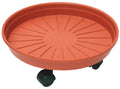 Sottovaso Tondo con Ruote 45 cm Terracotta in Plastica - vista dall'alto con ruote verdi