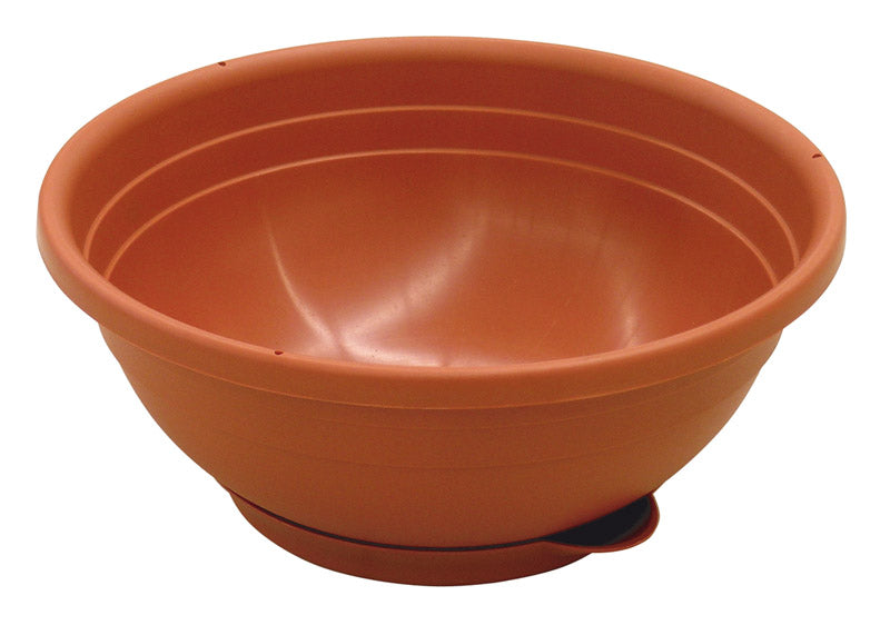 Ciotola Serenella con Riserva 25 cm Terracotta in Plastica - vista laterale con sottovaso integrato