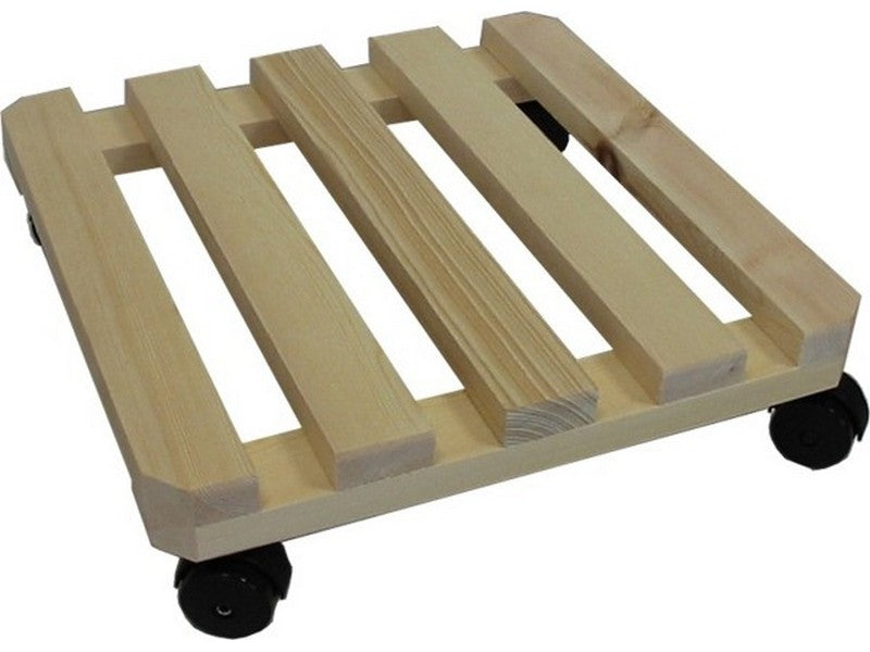 Portavaso Mobile in Legno con Ruote 34x34 - vista dall'alto con ruote piroettanti