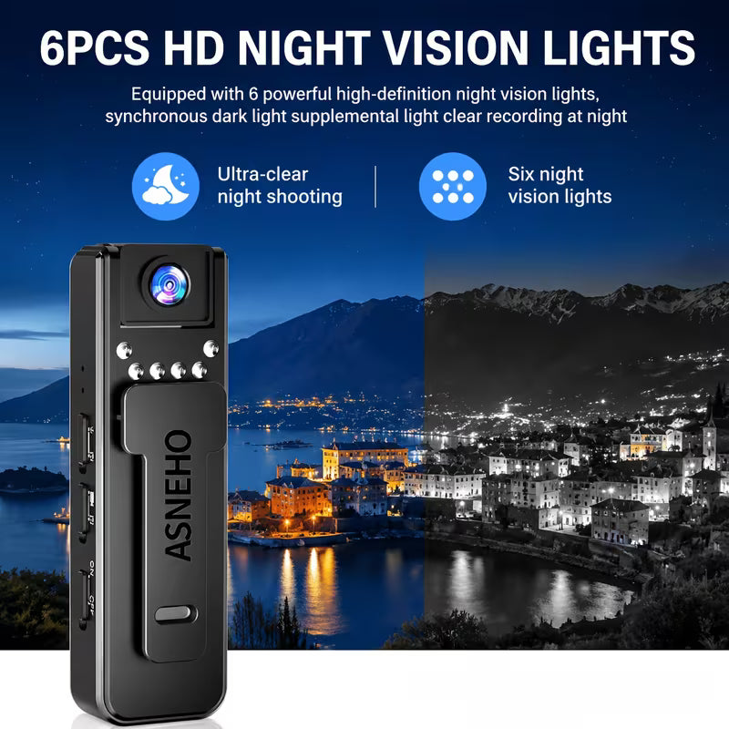 Mini Body Camera 1080P Obiettivo 180° Visione Notturna IR Ricaricabile USB-C