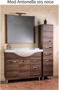 Mobile Bagno Antonella 2 Ante 3 Cassetti 105 cm Noce con Specchio e Lavabo