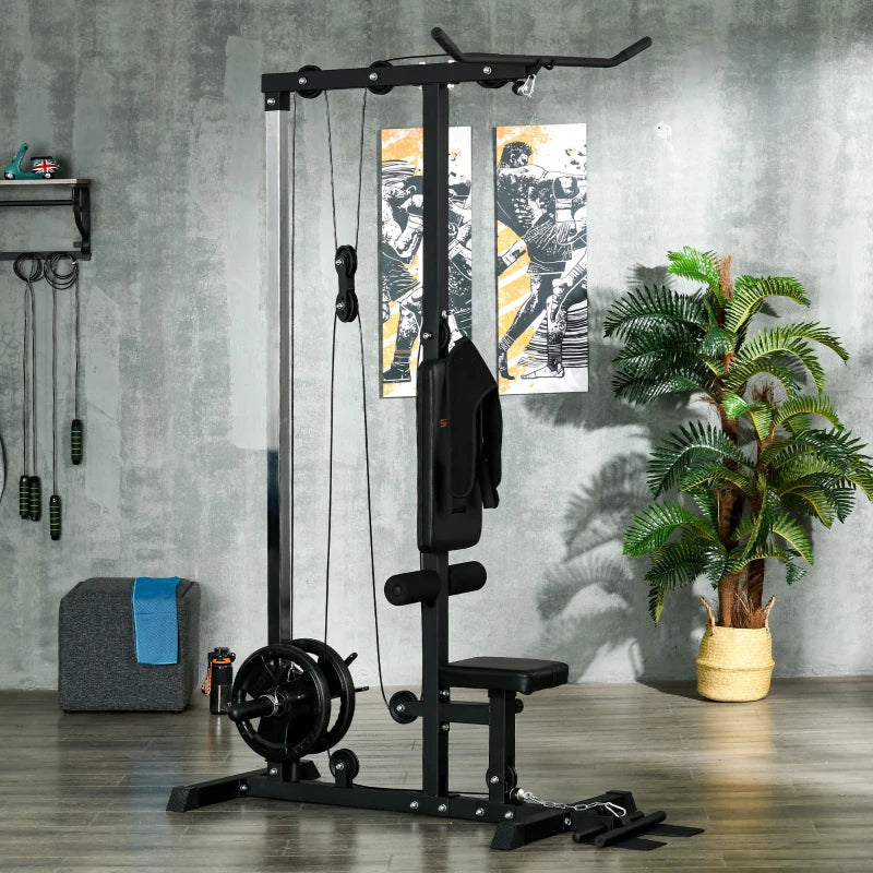 Stazione Fitness Multifunzione con Lat Machine e Supporto Dischi