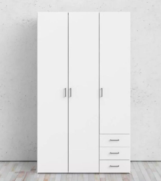 Armadio Space 3 Ante 2 Cassetti Bianco Frassino 116x50x200 cm