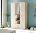 Armadio 3 Ante con Specchio 2 Cassetti Bianco Venato 120x52x200 cm