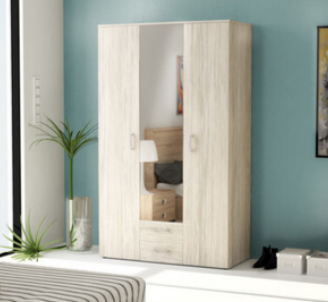 Armadio 3 Ante con Specchio 2 Cassetti Bianco Venato 120x52x200 cm