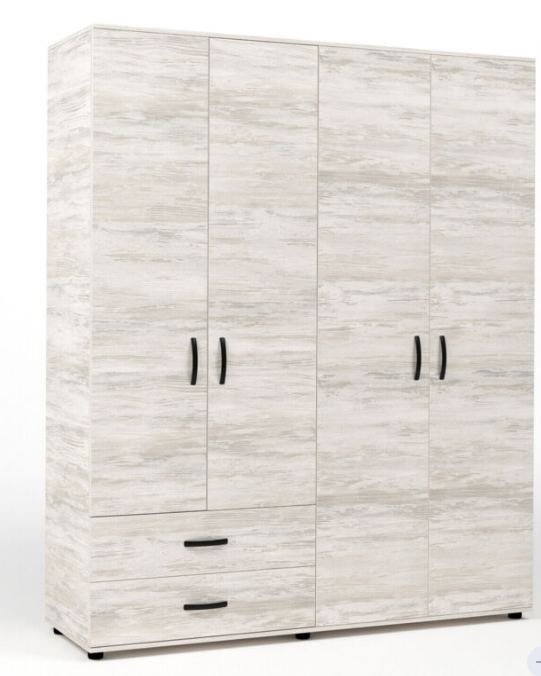 Armadio 4 Ante 2 Cassetti Bianco Venato 160x52x205 cm