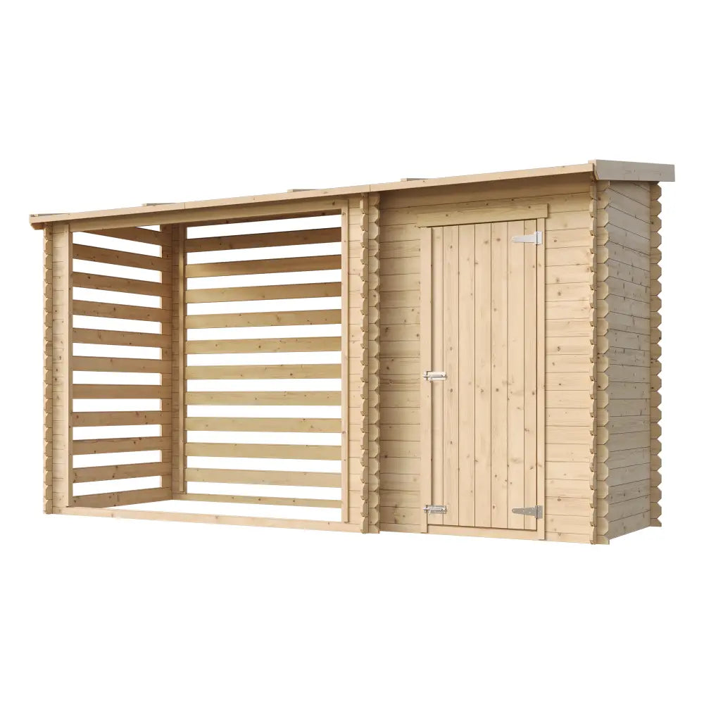 Legnaia da Giardino in Legno M205 con Vano Attrezzi 344x130 cm 4m²