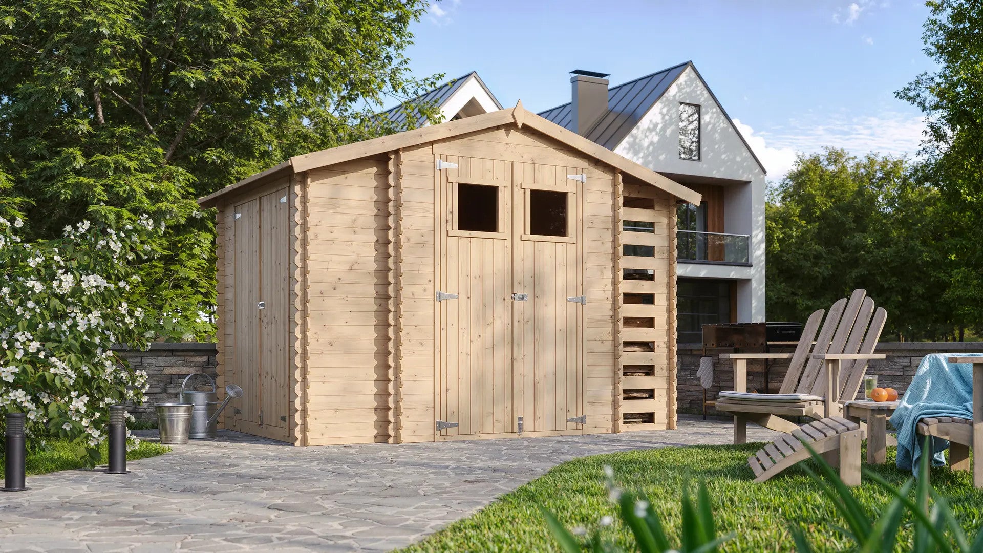 TIMBELA M389 Casetta da giardino in legno SENZA PAVIMENTO – 312 x 200 cm – 6 m2