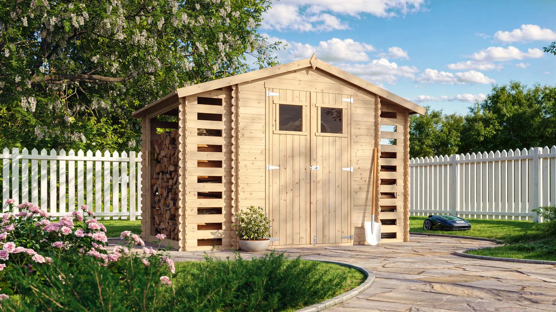 TIMBELA M391 Casetta da giardino in legno SENZA PAVIMENTO – 312 x 200 cm – 6 m2