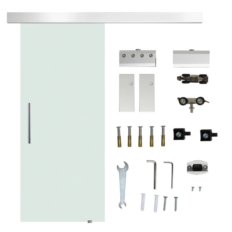 Porta Scorrevole Interna in Vetro Smerigliato – Binario B1 Alluminio, Vetro Temperato 0,8 cm