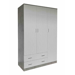 Armadio Space 3 Ante 2 Cassetti Cemento e Bianco 120x52x190 cm