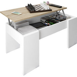 Tavolino da Salotto Elevabile 100x50cm Rovere Bianco con Contenitore